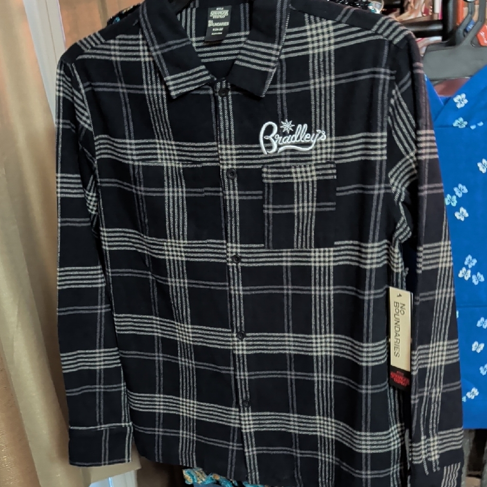 Netflix Stranger Things Black and White Plaid Men's Shirt